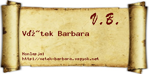 Vétek Barbara névjegykártya